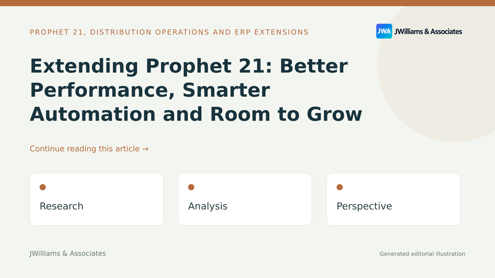 Generated editorial illustration: Extending Prophet 21: Better Performance, Smarter Automation and Room to Grow