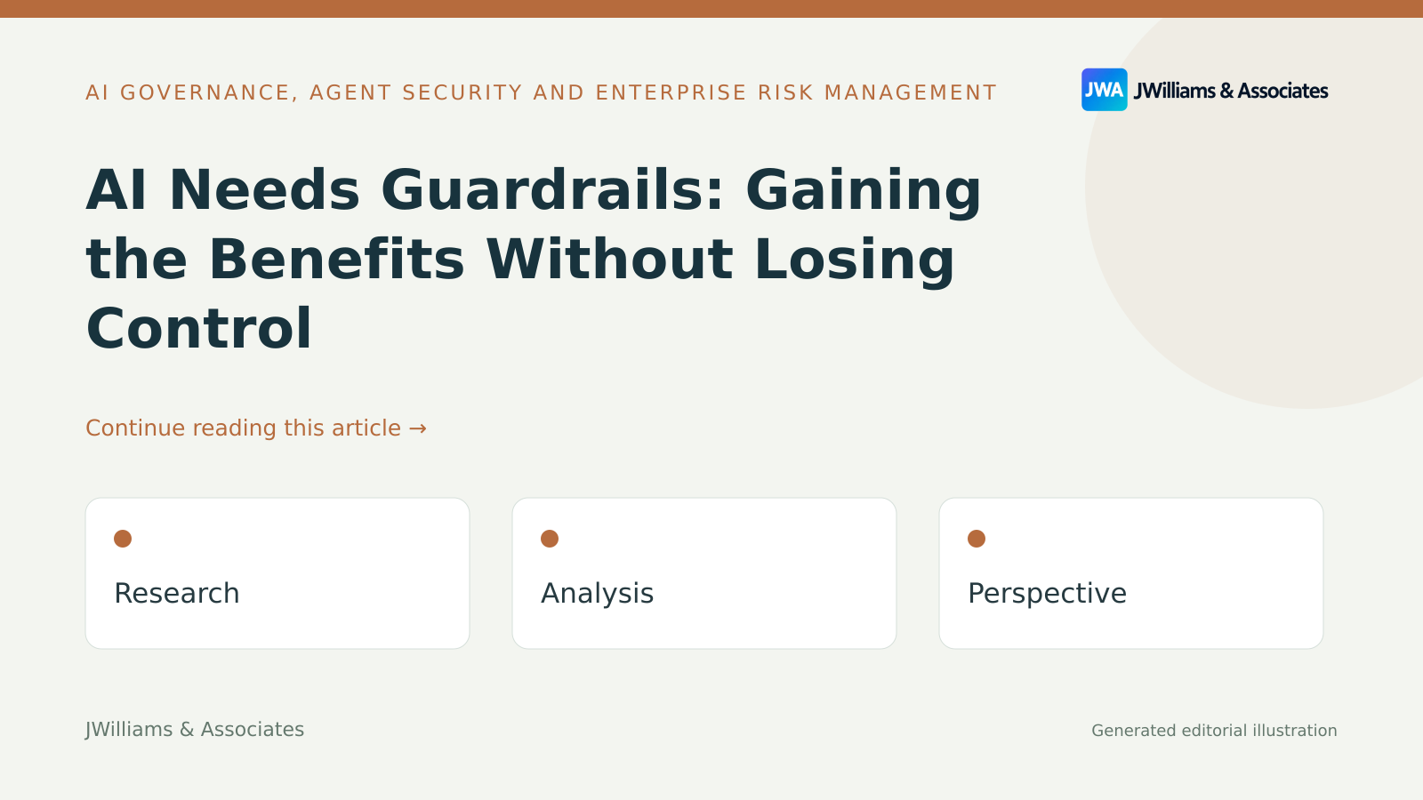 Generated editorial illustration: AI Needs Guardrails: Gaining the Benefits Without Losing Control